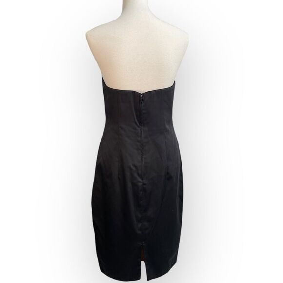 Vintage Black strapless dress, sz 12. Gold accents sweetheart retro prom formal - Picture 5 of 16